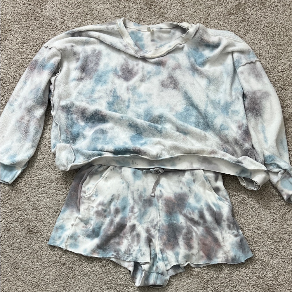 Free People Tie-Dye Shorts and Top Set - Blue and Gray